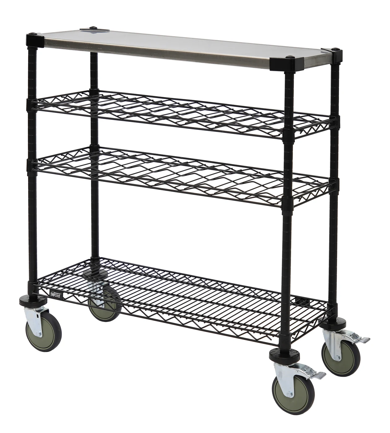 Quantum WRC-1448WSBK-1SS Wine Display/Worktable Cart, 48"W x 14"D x 40"H, 1200 lb capacity, Black