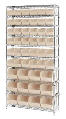 Quantum WR10-230240IV Stationary Bin Wire Shelving System, 36"D x 14"W x 74"H, 800 lb capacity, Chrome