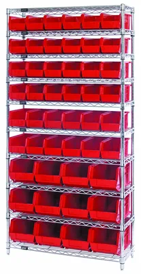 Quantum WR10-42230-8240RD Bin Wire Shelving System, 36"D x 14"W x 74"H, 800 lb capacity, Chrome