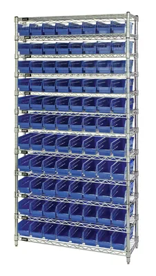 Quantum WR12-101BL Bin Wire Shelving System, 36"D x 12"W x 74"H, 800 lb capacity, Chrome