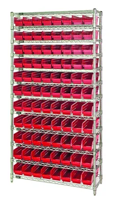 Quantum WR12-101RD Bin Wire Shelving System, 36"D x 12"W x 74"H, 800 lb capacity, Chrome