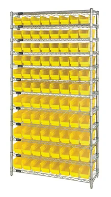 Quantum WR12-101YL Bin Wire Shelving System, 36"D x 12"W x 74"H, 800 lb capacity, Chrome
