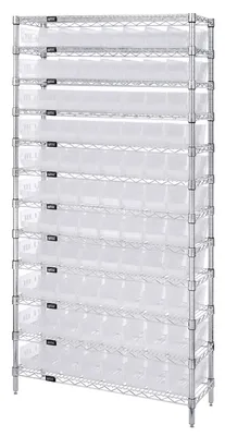 Quantum WR12-101CL Bin Wire Shelving System, 36"D x 12"W x 74"H, 800 lb capacity, Chrome