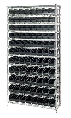 Quantum WR12-101CO Conductive Bin Wire Shelving System, 36"D x 12"W x 74"H, 800 lb capacity, Chrome
