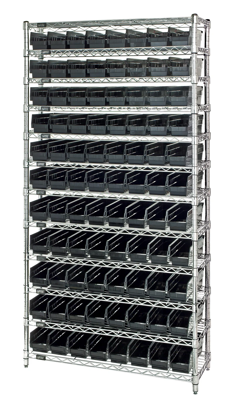 Quantum WR12-102CO Conductive Bin Wire Shelving System, 36"D x 12"W x 74"H, 800 lb capacity, Chrome