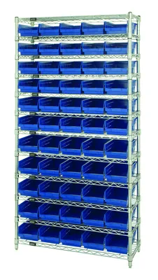 Quantum WR12-102BL Bin Wire Shelving System, 36"D x 12"W x 74"H, 800 lb capacity, Chrome