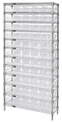 Quantum WR12-106CL Bin Wire Shelving System, 36"D x 24"W x 74"H, 800 lb capacity, Chrome
