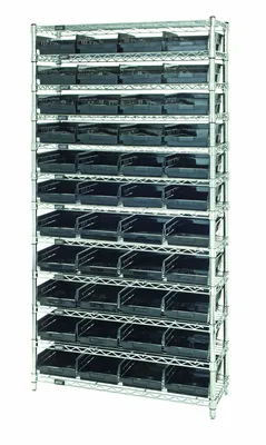 Quantum WR12-107BK Bin Wire Shelving System, 36"D x 12"W x 74"H, 800 lb capacity, Chrome