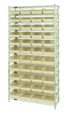 Quantum WR12-107IV Bin Wire Shelving System, 36"D x 12"W x 74"H, 800 lb capacity, Chrome