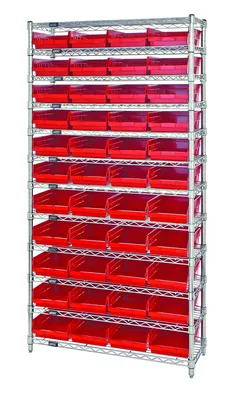 Quantum WR12-107RD Bin Wire Shelving System, 36"D x 12"W x 74"H, 800 lb capacity, Chrome