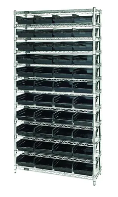 Quantum WR12-107CO Conductive Bin Wire Shelving System, 36"D x 12"W x 74"H, 800 lb capacity, Chrome