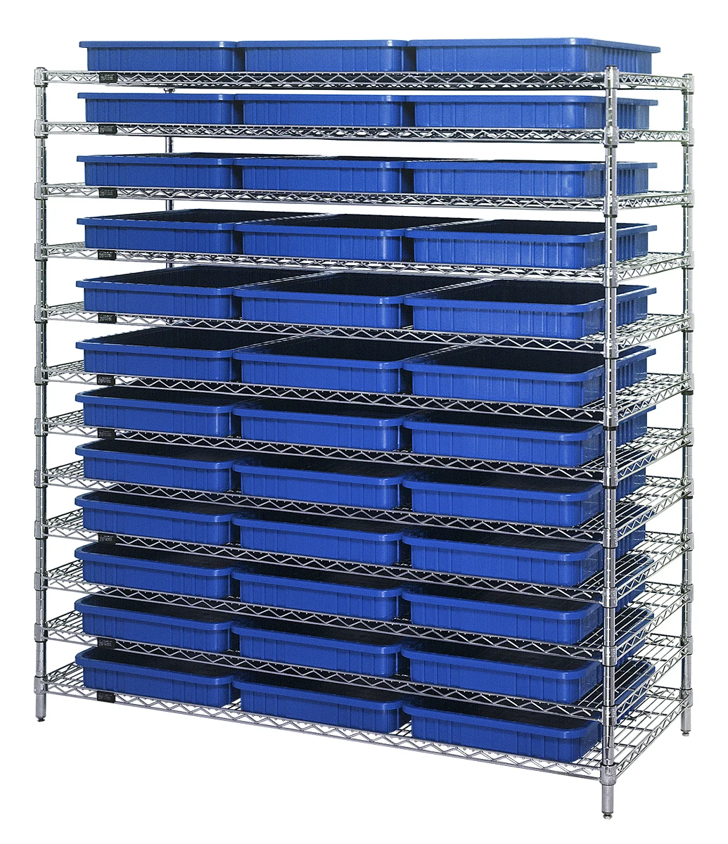 Quantum WR12-93030CL Bin Wire Shelving System, 60"L x 24"W x 63"H, 600 lb capacity, Chrome
