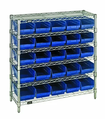 Quantum WR1236-102BL Bin Wire Shelving System, 36"W x 12"D x 36"H, 800 lb capacity, Chrome