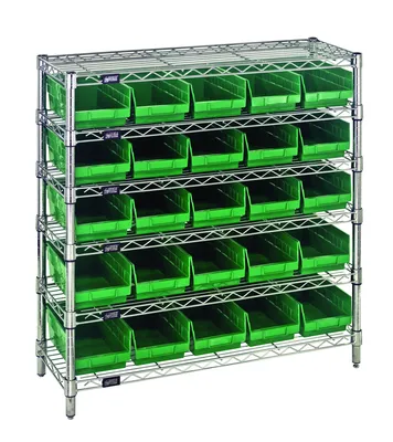 Quantum WR1236-102GN Bin Wire Shelving System, 36"W x 12"D x 36"H, 800 lb capacity, Chrome