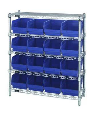 Quantum WR5-39-1236-207BL Bin Wire Shelving Center, 12"D x 36"W x 39"H, 800 lb capacity, Chrome