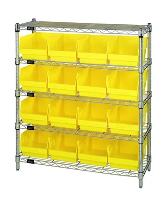 Quantum WR5-39-1236-207YL Bin Wire Shelving Center, 12"D x 36"W x 39"H, 800 lb capacity, Chrome