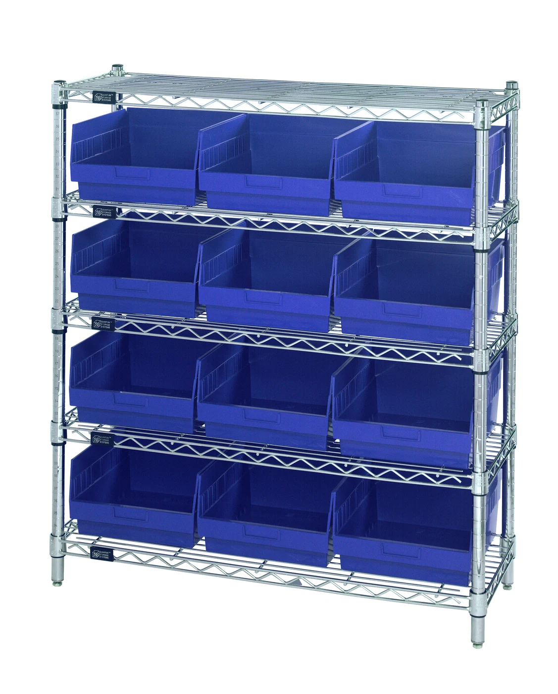 Quantum WR5-39-1236-209BL Bin Wire Shelving Center, 12"D x 36"W x 39"H, 800 lb capacity, Chrome