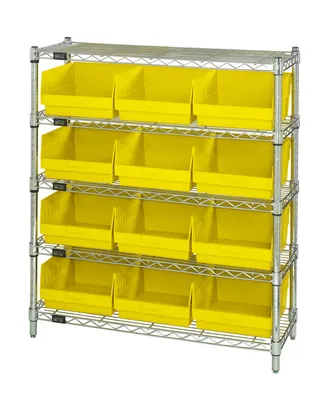 Quantum WR5-39-1236-209YL Bin Wire Shelving Center, 12"D x 36"W x 39"H, 800 lb capacity, Chrome