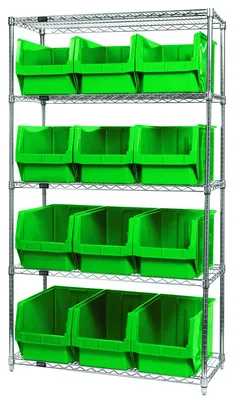 Quantum WR5-533GN Bin Wire Shelving System, 42"W x 18"D x 74"H, 800 lb capacity, Chrome