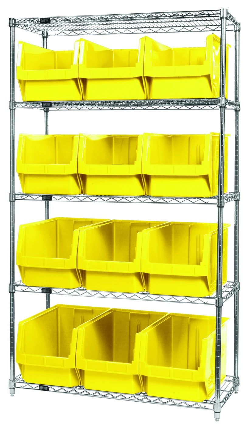 Quantum WR5-533YL Bin Wire Shelving System, 42"W x 18"D x 74"H, 800 lb capacity, Chrome
