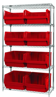 Quantum WR5-543RD Bin Wire Shelving System, 42"W x 18"D x 74"H, 800 lb capacity, Chrome