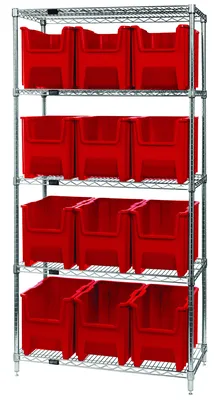 Quantum WR5-600RD Bin Wire Shelving System, 36"W x 18"D x 74"H, 800 lb capacity, Chrome