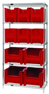 Quantum WR5-600800RD Bin Wire Shelving System, 36"W x 18"D x 74"H, 800 lb capacity, Chrome