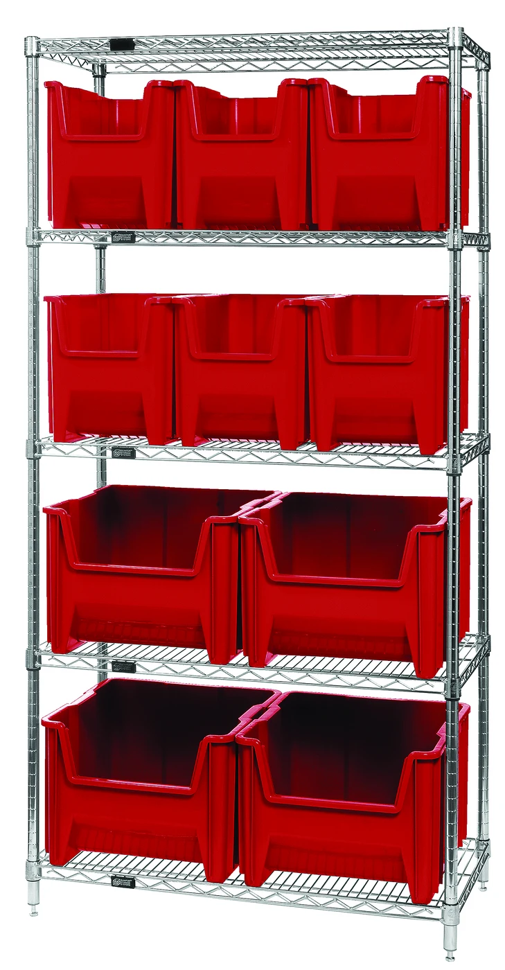 Quantum WR5-600800RD Bin Wire Shelving System, 36"W x 18"D x 74"H, 800 lb capacity, Chrome