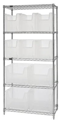 Quantum WR5-600800CL Bin Wire Shelving System, 36"W x 18"D x 74"H, 800 lb capacity, Chrome