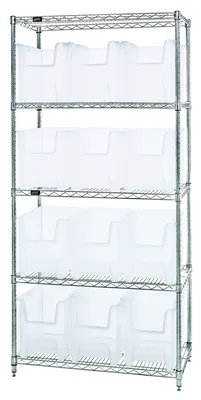 Quantum WR5-600CL Bin Wire Shelving System, 36"W x 18"D x 74"H, 800 lb capacity, Chrome