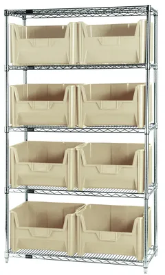 Quantum WR5-700IV Bin Wire Shelving System, 42"W x 18"D x 74"H, 800 lb capacity, Chrome