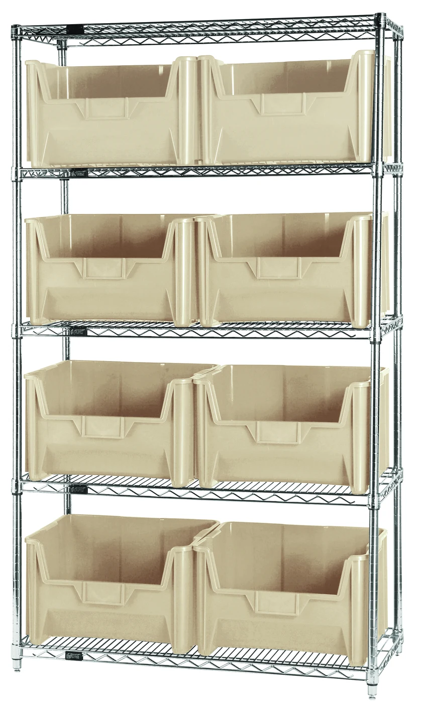 Quantum WR5-700IV Bin Wire Shelving System, 42"W x 18"D x 74"H, 800 lb capacity, Chrome