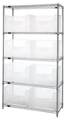 Quantum WR5-700CL Bin Wire Shelving System, 42"W x 18"D x 74"H, 800 lb capacity, Chrome