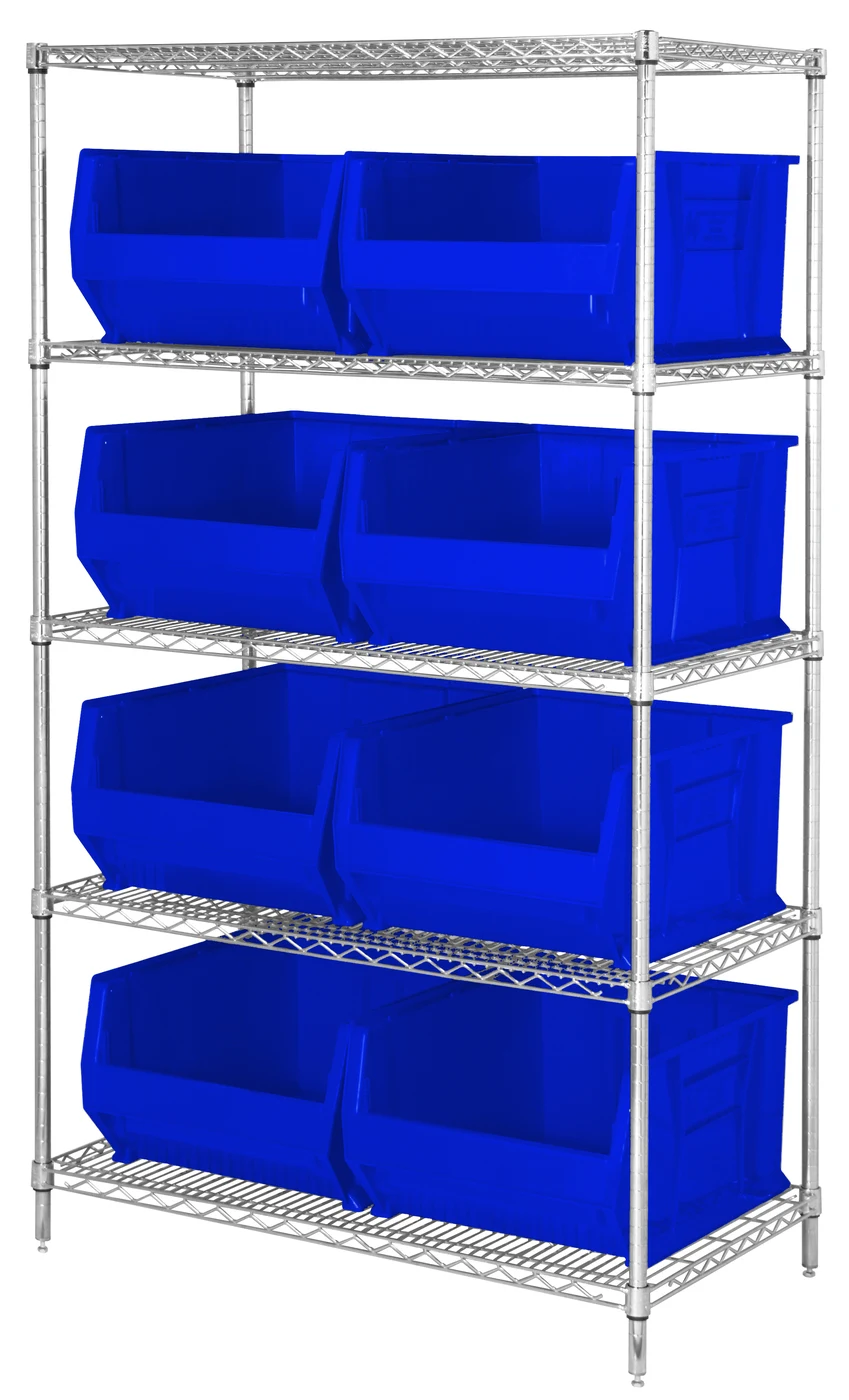Quantum WR5-975BL Bin Wire Shelving System, 42"W x 30"D x 74"H, 800 lb capacity, Chrome