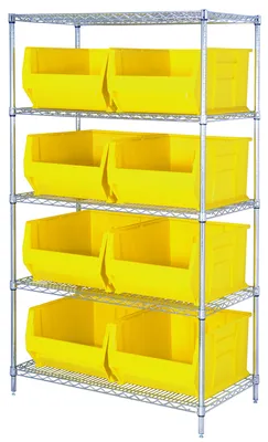 Quantum WR5-975YL Bin Wire Shelving System, 42"W x 30"D x 74"H, 800 lb capacity, Chrome