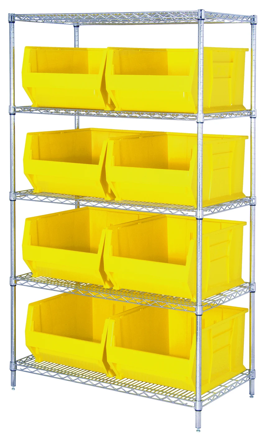 Quantum WR5-975YL Bin Wire Shelving System, 42"W x 30"D x 74"H, 800 lb capacity, Chrome