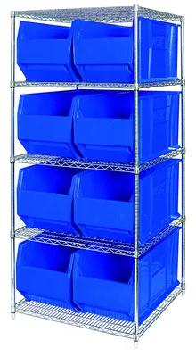 Quantum WR5-993BL Bin Wire Shelving System, 36"W x 36"D x 74"H, 600 lb capacity, Chrome