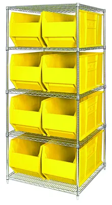 Quantum WR5-993YL Bin Wire Shelving System, 36"W x 36"D x 74"H, 600 lb capacity, Chrome