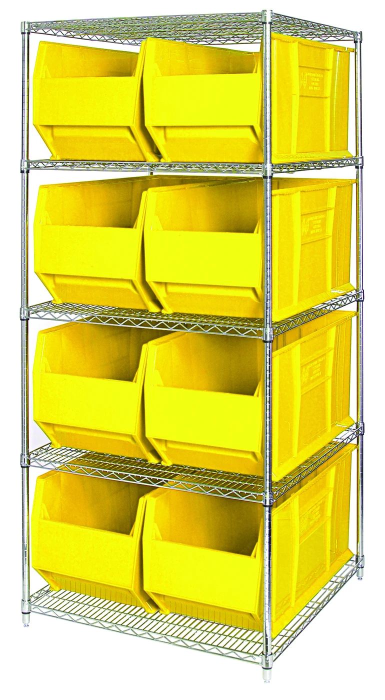 Quantum WR5-993YL Bin Wire Shelving System, 36"W x 36"D x 74"H, 600 lb capacity, Chrome