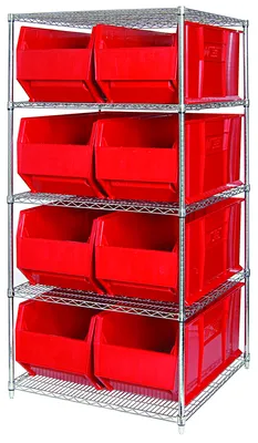 Quantum WR5-995RD Bin Wire Shelving System, 48"W x 36"D x 74"H, 600 lb capacity, Chrome