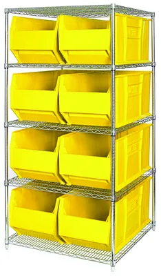 Quantum WR5-995YL Bin Wire Shelving System, 48"W x 36"D x 74"H, 600 lb capacity, Chrome