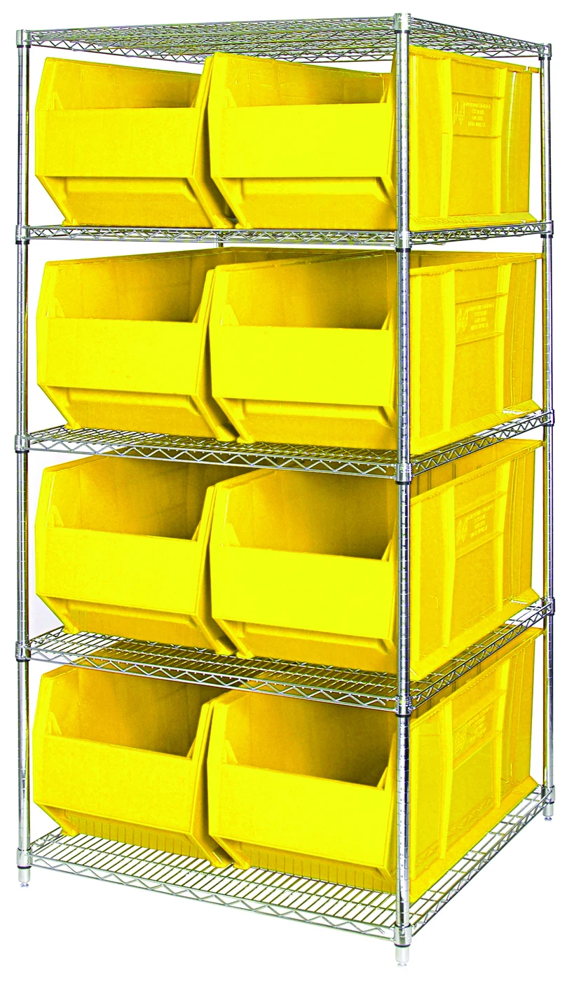 Quantum WR5-995YL Bin Wire Shelving System, 48"W x 36"D x 74"H, 600 lb capacity, Chrome