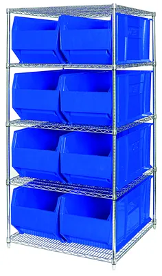 Quantum WR5-997BL Bin Wire Shelving System, 60"W x 36"D x 74"H, 600 lb capacity, Chrome