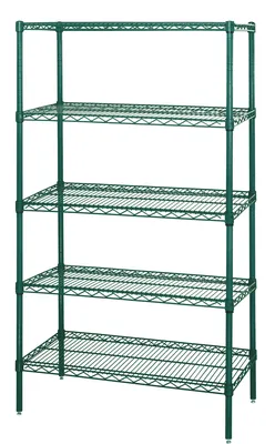 Quantum WR54-3072P-5 Wire Shelving Starter Kit, 72"W x 30"D x 54"H, 600-800 lb capacity, Green