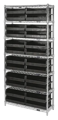 Quantum WR7-245BK Bin Wire Shelving System, 36"W x 12"D x 74"H, 800 lb capacity, Chrome
