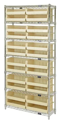 Quantum WR7-245IV Bin Wire Shelving System, 36"W x 12"D x 74"H, 800 lb capacity, Chrome