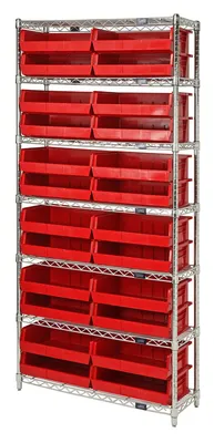 Quantum WR7-245RD Bin Wire Shelving System, 36"W x 12"D x 74"H, 800 lb capacity, Chrome