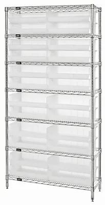 Quantum WR7-245CL Bin Wire Shelving System, 36"W x 12"D x 74"H, 800 lb capacity, Chrome