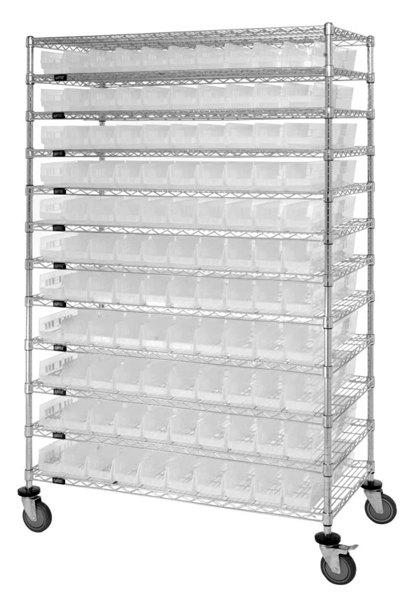 Quantum WR74-1248-101102CL Bin Wire Shelving System, 48"L x 12"D x 74"H, 600-800 lb capacity, Chrome