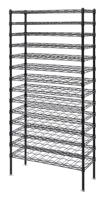 Quantum WR74-1436WSBK Wire Wine Cradle Shelving Unit, 36"W x 14"D x 74"H, 126 bottles capacity, Black